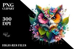 Vibrant Owl with Flowers PNG Product Image 2