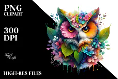 Vibrant Owl with Flowers PNG Product Image 2