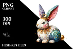 colorful Bunny made of Wood on Splashy Background, PNG Product Image 2