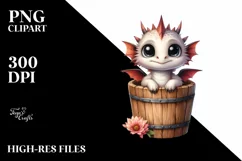 Cute Baby Dragon with Flowers PNG Product Image 1
