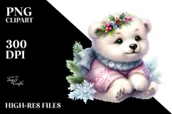 Digital Watercolor Adorned Baby Polar Bear PNG Product Image 2