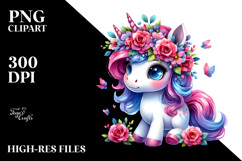 Cute Unicorn with Floral Wreath PNG Product Image 2