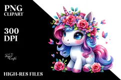 Vibrant Cute Unicorn, Watercolor PNG Product Image 2