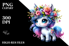 Cute Unicorn with Floral Wreath PNG Product Image 2