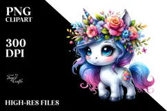 Cute Unicorn with Floral Wreath PNG Product Image 2