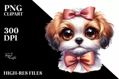 Watercolor Puppy Big Eyes With Bow | Clipart Product Image 3