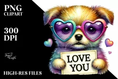 puppy with Heart Shaped Sunglasses PNG Product Image 2