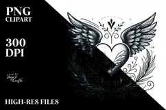 Heart with Wings Vintage Hand Drawn PNG Product Image 2