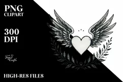 Heart with Wings Vintage Hand Drawn PNG Product Image 2