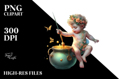 Colorful Baby Fairy with Pot of Gold, PNG Product Image 2
