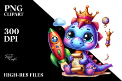 Vibrant Baby Dinosaur with Royal Crown PNG Product Image 2
