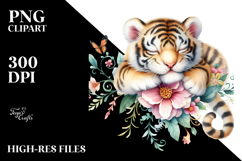 Whimsical Watercolor Baby Tiger Flower PNG Product Image 2