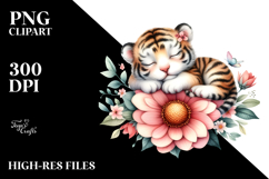 Whimsical Watercolor Baby Tiger Flower PNG Product Image 2