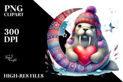 Boho Walrus on Moon Heart PNG Product Image 2