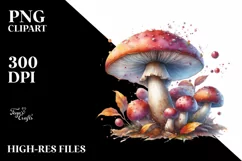 Magical Mushroom Watercolor, PNG Product Image 3