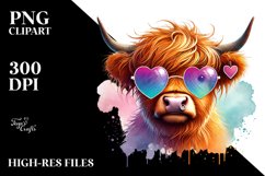 Highland Calf with Heart Sunglasses PNG Product Image 2