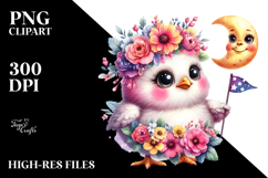 Vibrant Baby Chicken with Flower Crown PNG Product Image 2