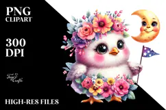 Vibrant Baby Chicken with Flower Crown PNG Product Image 2