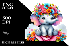 Cute Elephant Vibrant Flower | Clipart Product Image 2