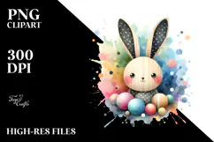 Colorful Bunny made of Wood on Splashy Background, PNG Product Image 2