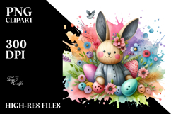 Colorful Bunny made of Wood on Splashy Background, PNG Product Image 2