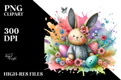 Colorful Bunny made of Wood on Splashy Background, PNG Product Image 2