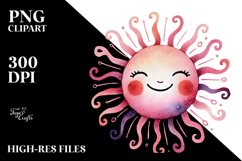 Whimsical Pinkish Smiling Sun Watercolor PNG Product Image 2
