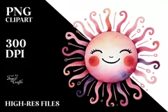 Whimsical Pinkish Smiling Sun Watercolor PNG Product Image 2