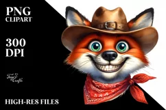 Watercolor Fox Big Eyes With Hat Bandana | Clipart Product Image 3
