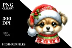 Cute Baby Dog with Big Eyes Dressed for Christmas PNG Product Image 1