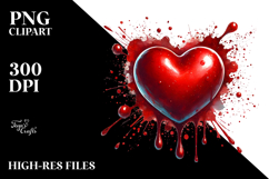Red Glossy Heart on Splashy Background PNG Product Image 2
