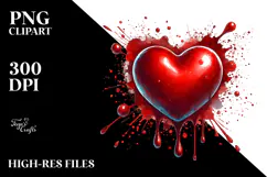 Red Glossy Heart on Splashy Background PNG Product Image 2