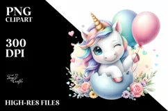 Cute Baby Unicorn Winking Balloons Clipart Product Image 1