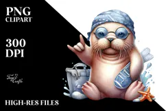 Cute Rocker Baby Walrus on White Background PNG Product Image 2