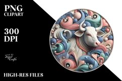 Colorful 3D Round Cow Ornament PNG Product Image 2