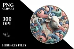Colorful 3D Round Cow Ornament PNG Product Image 2