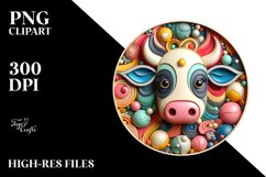 Colorful 3D Round Cow Ornament PNG Product Image 2