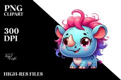 Colorful Cute Cartoon Baby Rhino | Sublimation | Clipart Product Image 1