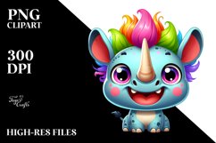 Colorful Cute Cartoon Baby Rhino | Sublimation | Clipart Product Image 1