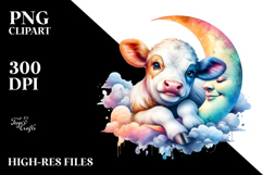 Colorful Baby Cow with Smiling Moon, PNG Product Image 2