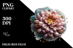 Abstract Chrysanthemum with Golden Insertions PNG Product Image 2