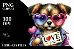 puppy with Heart Shaped Sunglasses PNG Product Image 2