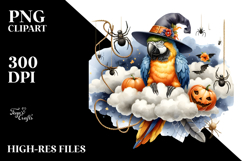 Macaw Dressed for Halloween Sitting on Cloud PNG Product Image 2