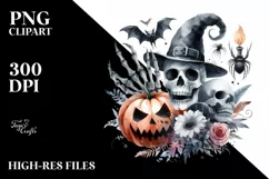 Simple Funny Skull Halloween Clipart PNG Product Image 1