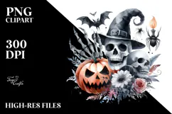 Simple Funny Skull Halloween Clipart PNG Product Image 2