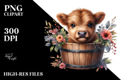 Cute Baby Highland Cow Wood Bucket Product Image 2