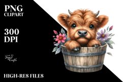 Cute Baby Highland Cow Wood Bucket Product Image 2