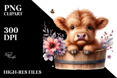 Cute Baby Highland Cow Wood Bucket Product Image 2