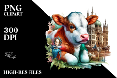 Colorful Baby Cow in Elizabethan Court, PNG Product Image 2