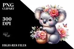 Whimsical Baby Koala with Flowers | Sublimation | Clipart Product Image 1
